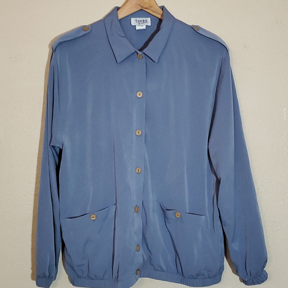 Large Vintage 90's Blue Utility Windbreaker Jacket